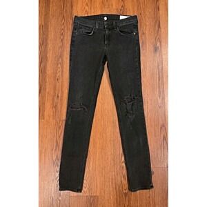 rag & bone/JEAN Women's Black Charcoal Wash Skinny Slim Denim Jeans Zip Button